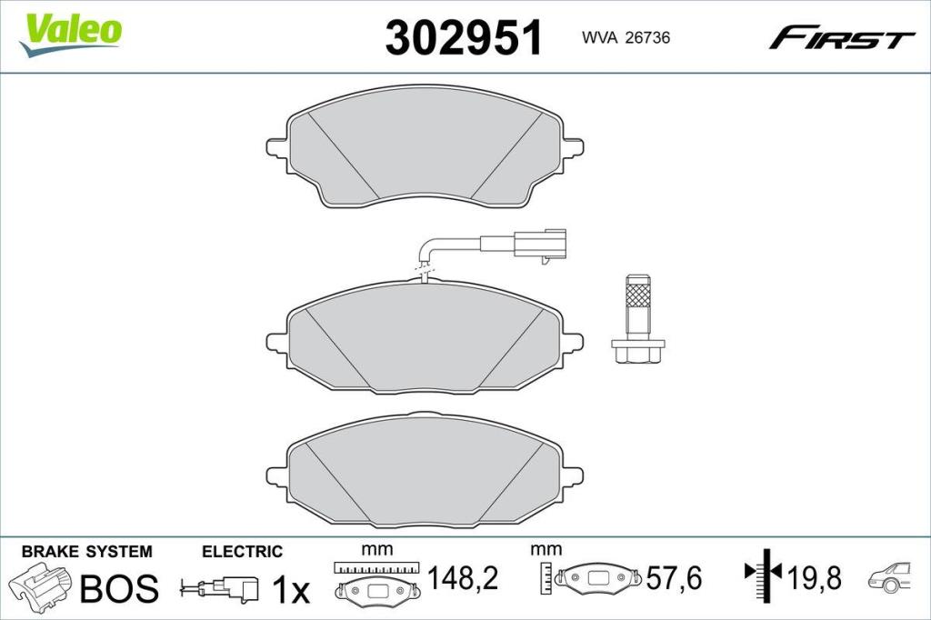 Jeu de 4 plaquettes de frein VALEO ref. 302951